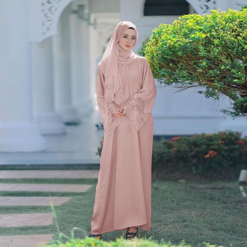 

Malaysia-style Women s Clothes Long-sleeved Dresses Free Headscarf Of Same Color Light Luxury Simple Commuting XXL рожевий