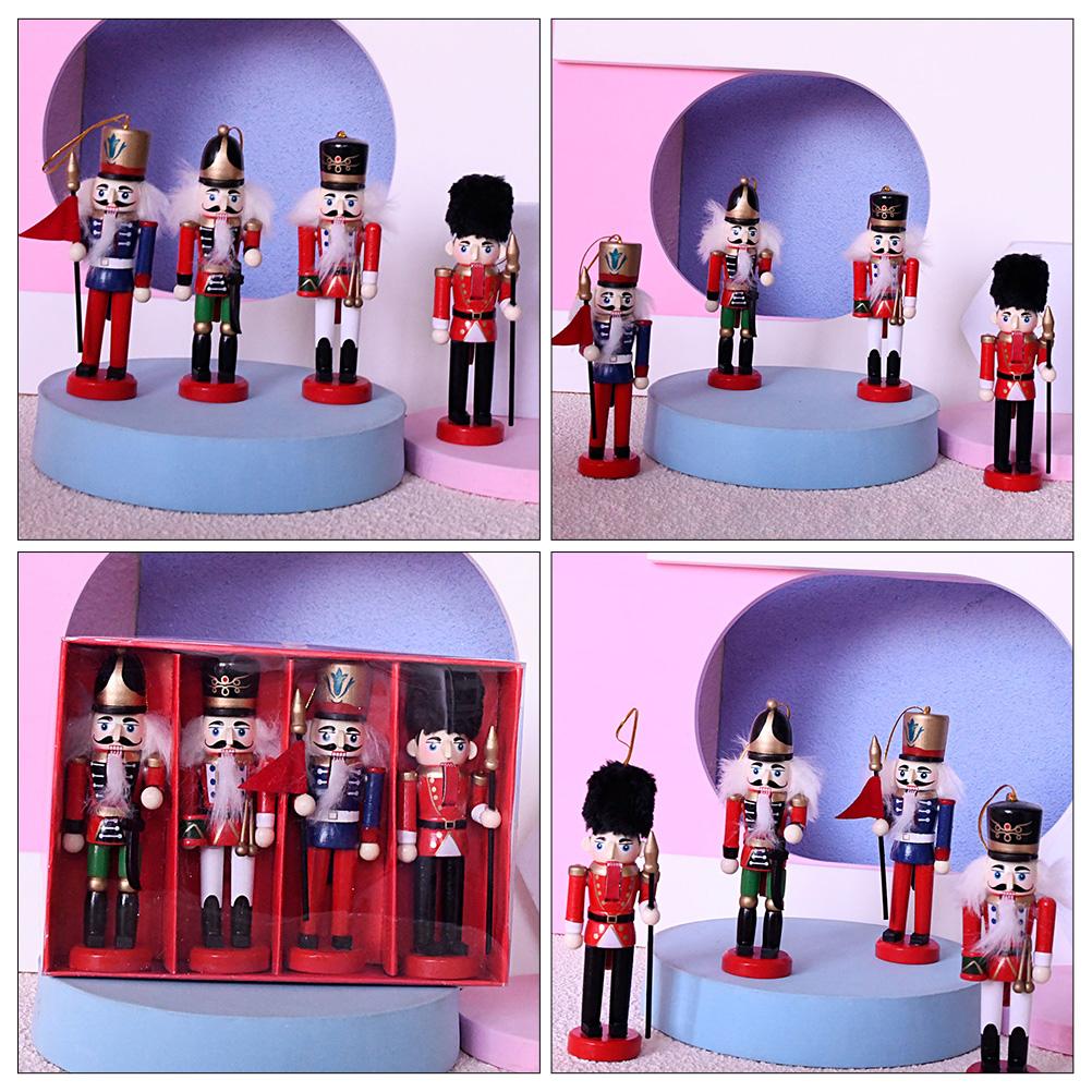 4 Pcs Painted Christmas Nutcracker Tree Decorations Hanging Nutcrackers Wood Wooden Puppet