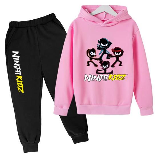 Felpa per Bambini Divertente Stampa Ninja Vestiti Cappotto Top+Pantaloni Set 2P Ragazzo Ragazza Toddler 3-12 Anni Casual Pullover Sole Lettere Sportive Set