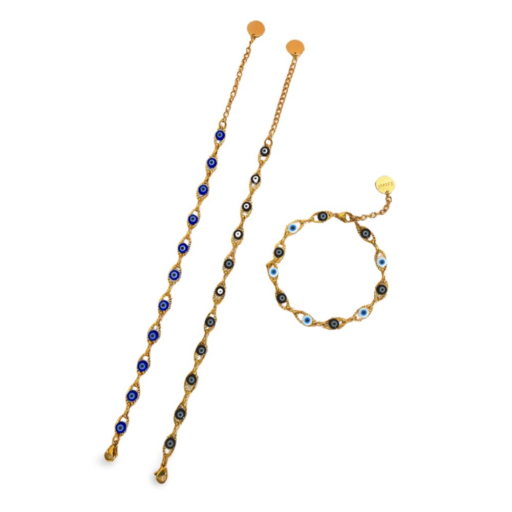 May@RZ Turkish Evil's Eye Fashion Stainless Steel Bracelet For Men And Women 14K Gold Plated Classy Zircon Daily Wear Bracelet