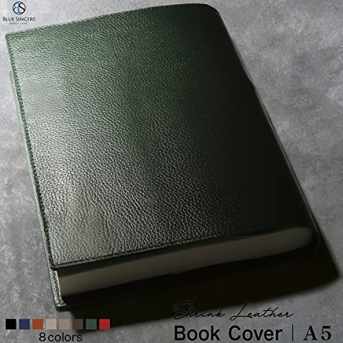 [BLUE SINCERE] A5 Genuine Leather Book Cover with Bookmark, Fits Thick A5 Books, Vegetable-Tanned Cowhide Leather, Brand Name Book Cover for Men and W