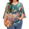 Women's Printing V-neck Plus Size Tops 3/4 Sleeves Elegant Shirt Tops