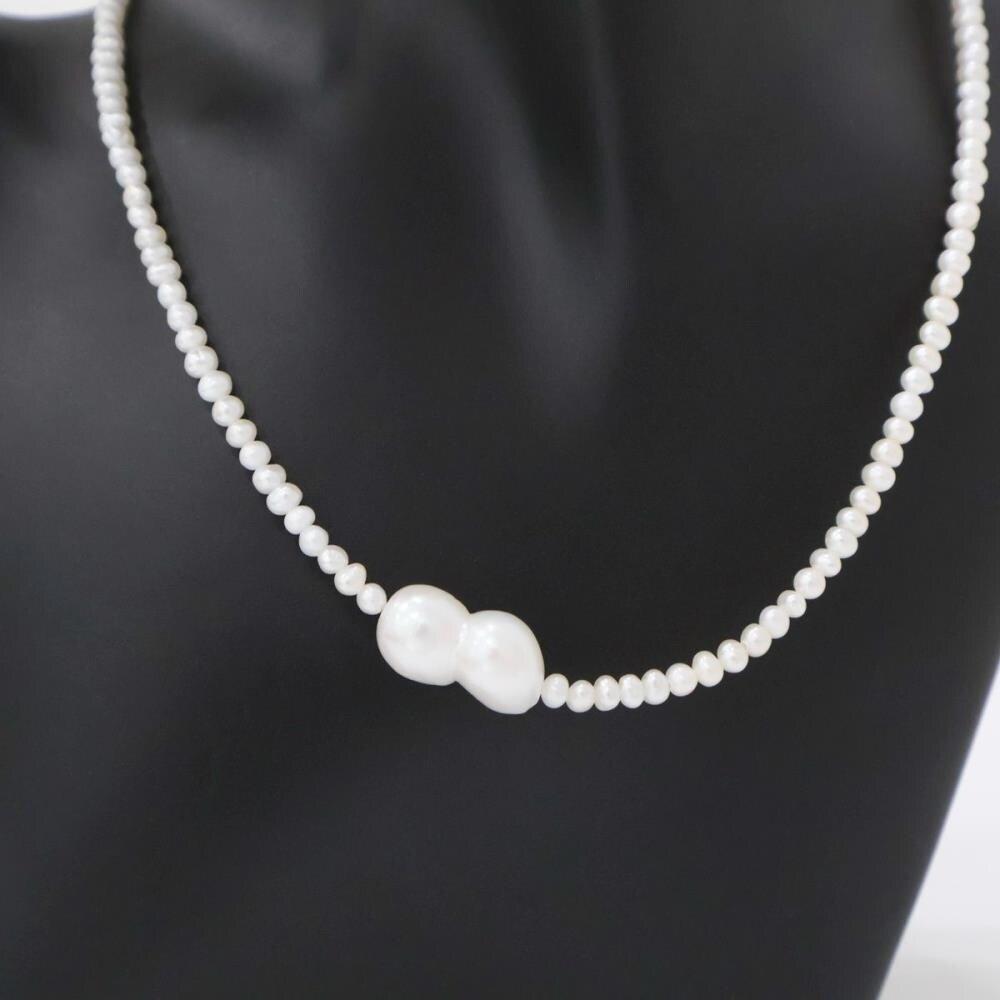 [Osjarak] Women's Ugly Rice Pearl Point Silver 925 Classic Necklace