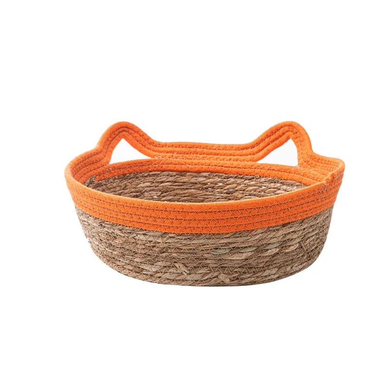 Rattan Cat Litter Summer Hand-woven Rattan Litter Cat Scratching Board Japanese-style Cat Litter Cattail Mat Round Kennel