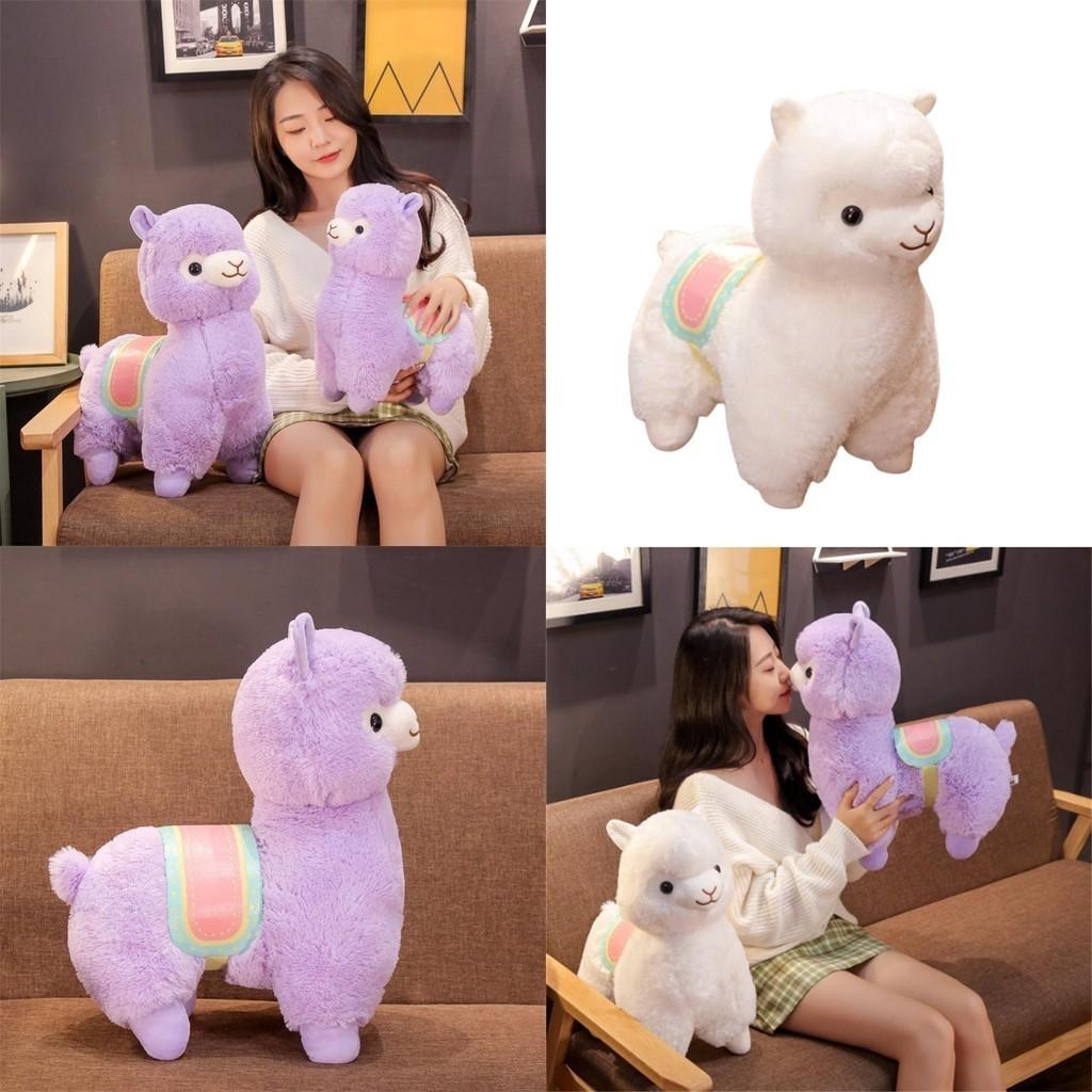 Peluche Grande y Lindo de Alpaca para Niñas, Suave y Abrazable, Muñeco de Cordero Relleno con Relleno de Algodón PP para Dormir o Abrazar, Rosa, Blanco y Morado
