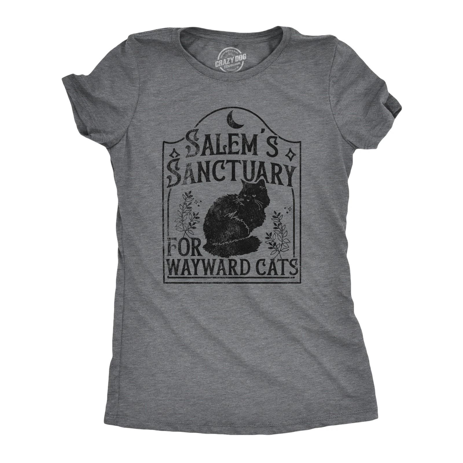 Womens Salems Sanctuary for Wayward Cats T Shirt Funny Spooky Halloween Kitten XL