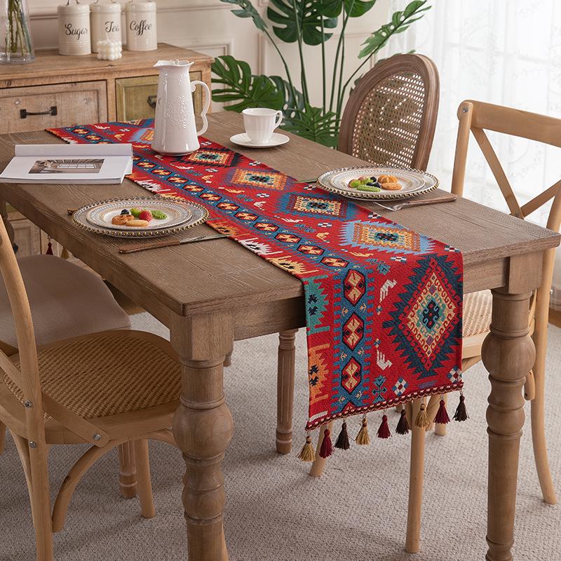 American Retro Tassel Table Runner: Polyester Jacquard for Coffee Table, TV Cabinet, or Bed End.