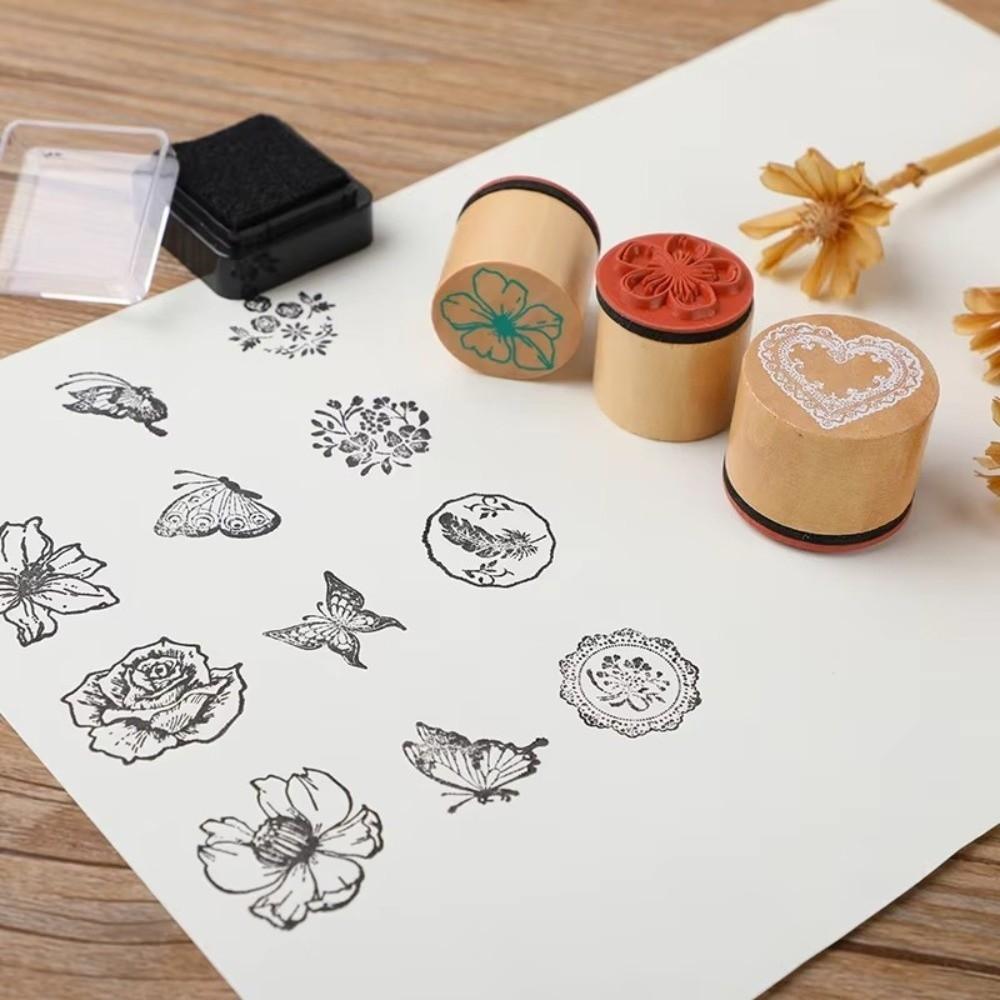 Butterfly Flower Themed Cylindrical Stamp 3 Options Petal Lace Stamp Handbook Craft