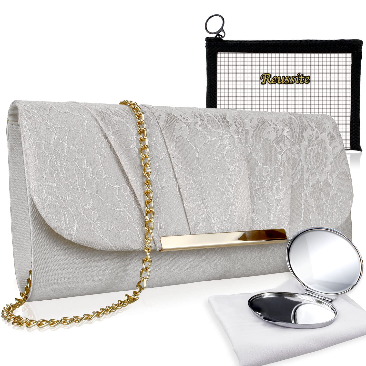 

Reussite Party Large Clutch Shoulder Perfect for and Flowe Bag, 3-Way Bag, Women s Bag, Weddings, Receptions, Guests/Milky (Silver Gray)