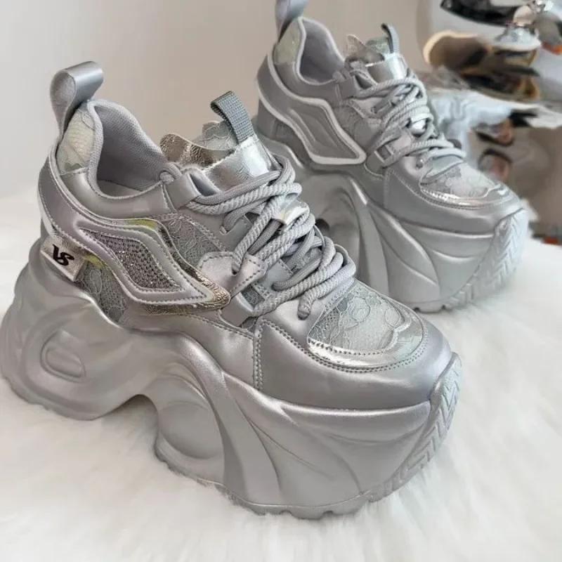 Ladies Shoes 2025 Front Lace-up Luxury Woman Sneakers Fashion Round Toe Platform Best Seller High Heels Outdoor Casual Sneaker