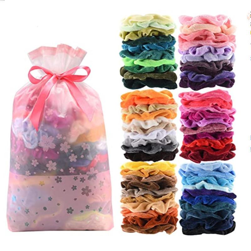 60pcs Premium Velvet Hair Scrunchy Hair Band Women Girls Hair Accessory Bag Gift