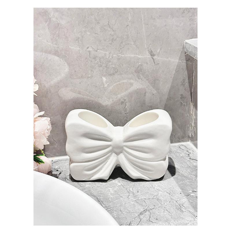 Creative Ceramic Bow Toothbrush Holder Ornament Ceramic Toothbrush Toothpaste Storage Rack Bathroom Accessories Brush Holder