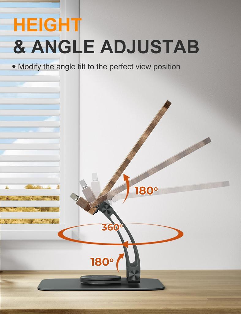 Tounee Lesebuch Verstellbarer Buch-Dreh-Faltbarer Kochbuch-Rezeptbuch-Halter mit erweiterbarer Seite für Blatt Grau Ständer, Halter, 360-Grad-Basis,