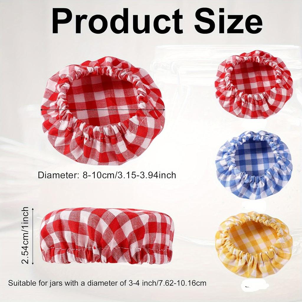 Capac din Pânză pentru Borcan, Capac cu Pânză în Carouri pentru Conserve, Capac Elastic Nealbă pentru Boluri de 7-10cm Borcan Mason, Recipient Reutilizabil pentru Copt