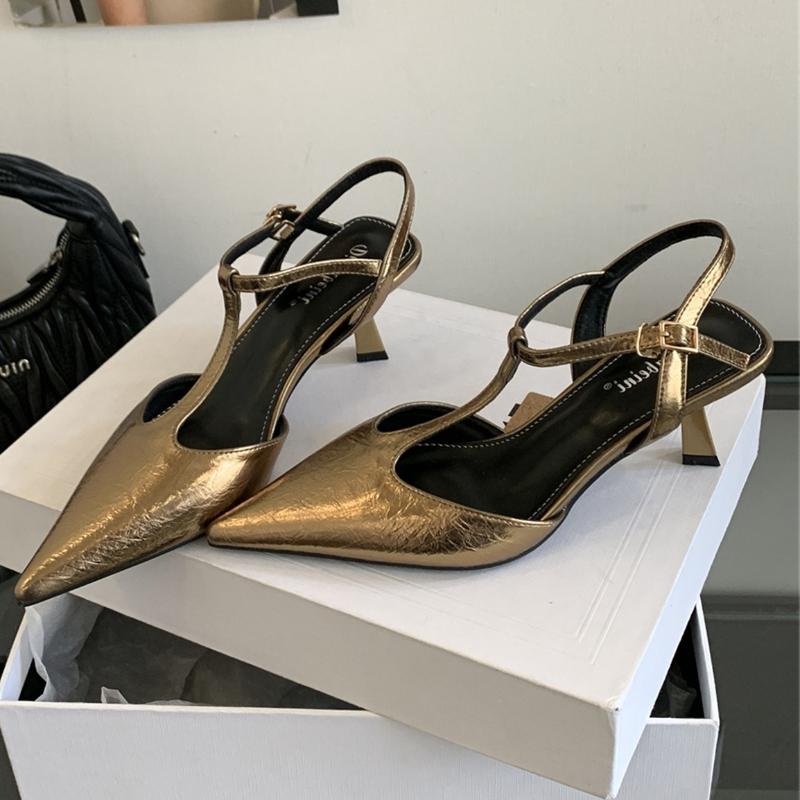 

Fashion Elegant Pointed Toe T-strap Pumps Women Fashion Ankle Strap Buckle Thin Heel Designer Shoes Comfortable Shallow Party Dress Shoe 39