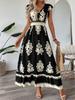 Abito Maxi da Donna con Scollo a V a Maniche Corte Vestibilità Larga Vita Media Elegante Stampato Casual Estivo Lungo