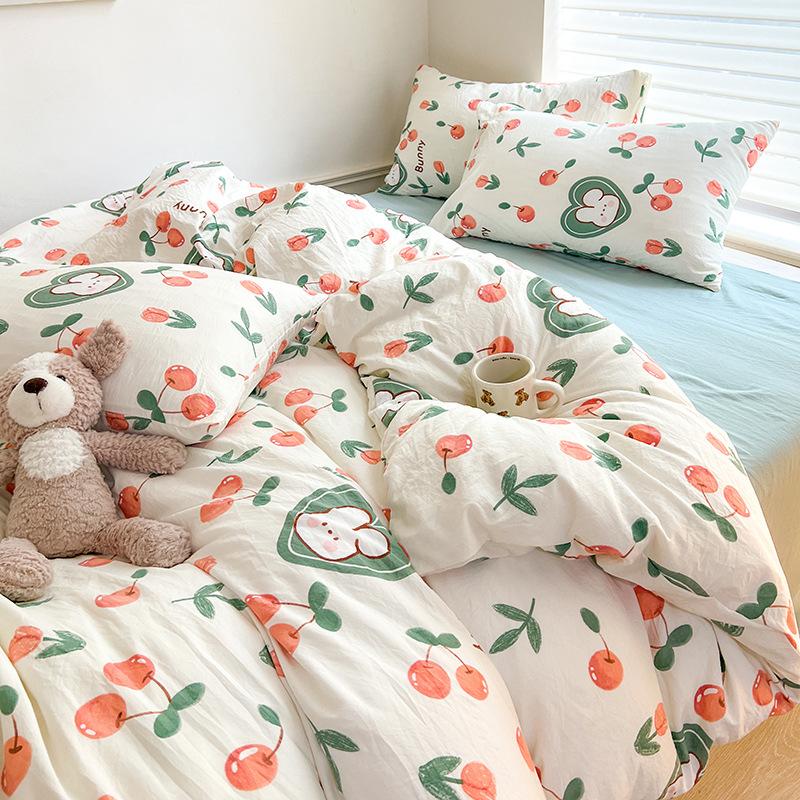 Class A Mother and Baby Grade Cotton Four-piece Set Pure Cotton Ins Style Cartoon Small Fresh Pure Cotton Quilt Cover Bedding