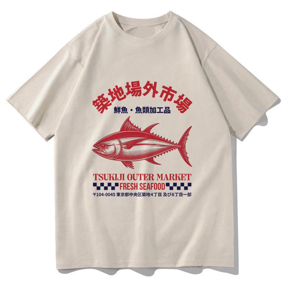 Japanese Fish Tsukiji Market Funny Meme Tshirt Unisexunisex Clothing Harajuku Clothes Summer Tops Unisex Cotton Graphic T Shirts