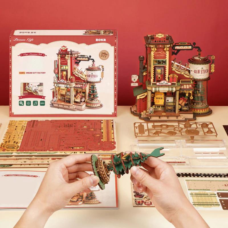 Robotime Rokr US Warehouse DIY Assemble Toys EAB01 Dream Gift Factory Music Box 3D Wooden Puzzles for Drop Shipping 101~500