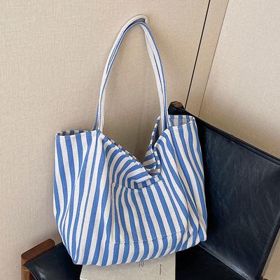 Simple Casual Striped Lazy Wind Large Capacity Tote Bag Female Student Commuting Fashion Shoulder Bag