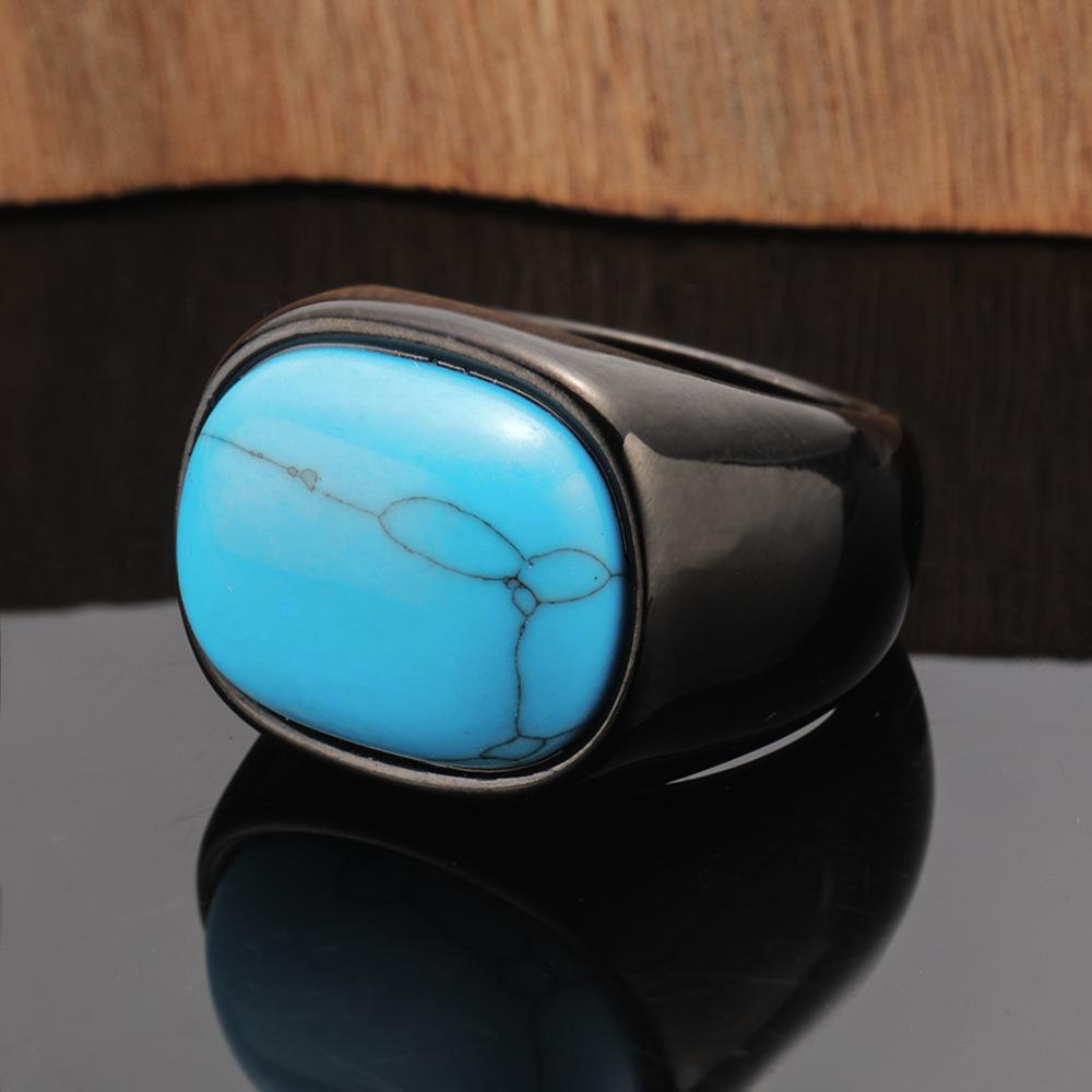 2026 Jewelry, European and American Exaggerated Turquoise Pattern Three-dimensional Geometric Opal Index Finger Wide Version Ring