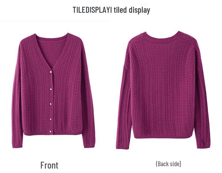 Damen Herbst Winter V-Ausschnitt Wollstrickjacke Pullover - Langarm, Stilvolles Hohlstrickmuster