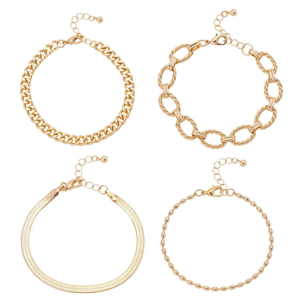 Versatile Four-Piece Multi-Layer Metal Chain Bracelet Set for Women - European and American Fashion