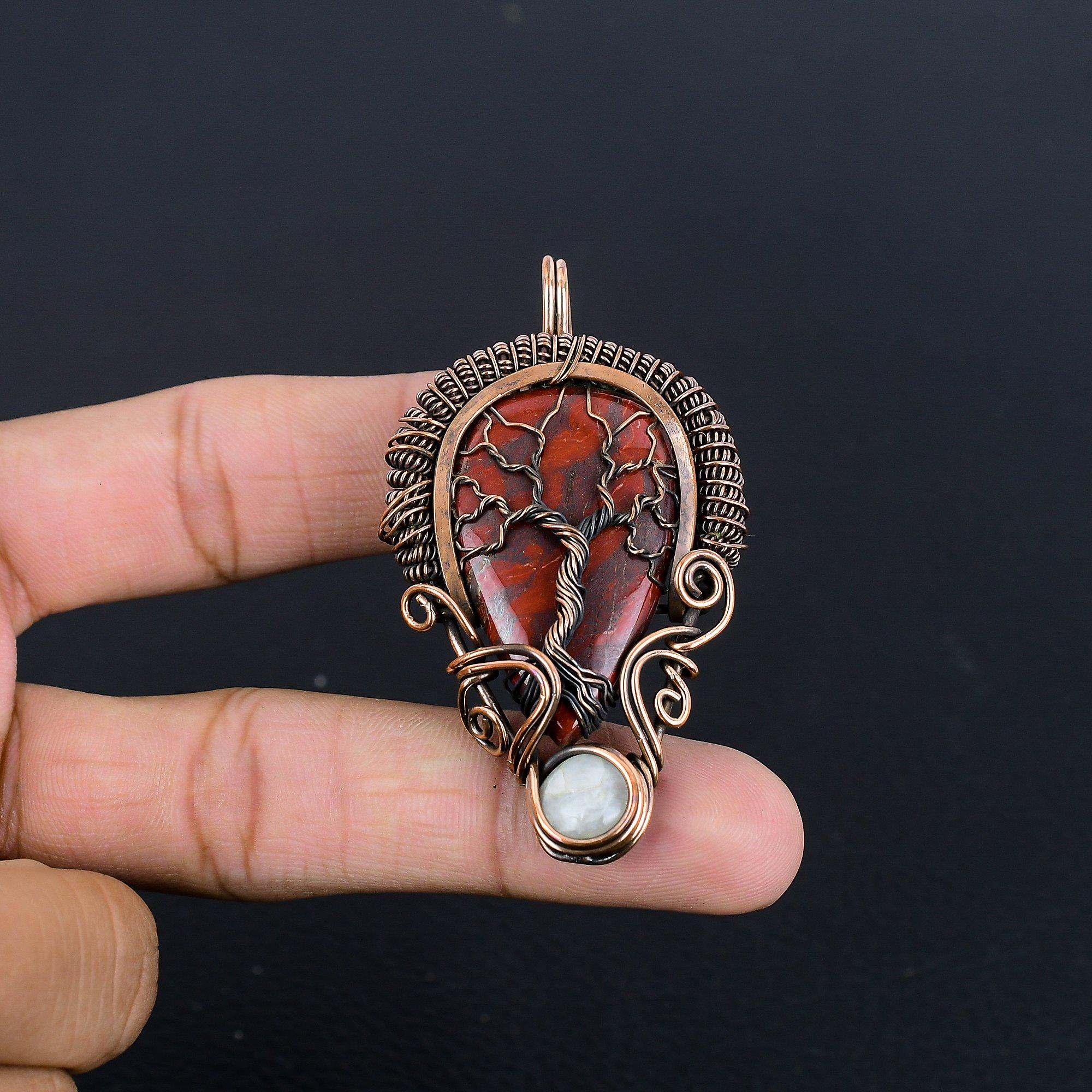 

Red River Jasper Pendant, 999 Copper Wire Wrapped Pendant Handmade Gemstone Jewelry, Gifts For Wife Brand New Pendant 2.55 Inches