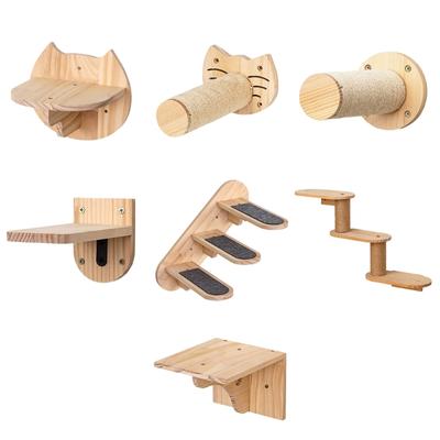 MultiLevel Wooden Cats Wall Perches Featurings Ladder Steps Felts Pad Durability Structure For Climbings Jumping Activity