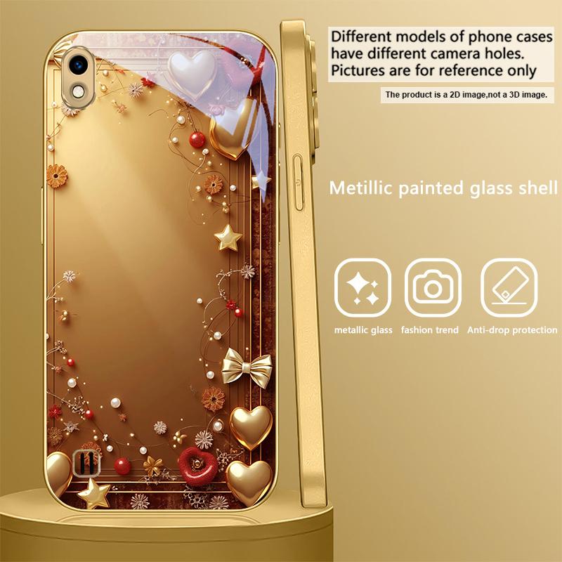 Golden ribbon and bow For Samsung A 01 52S A04 A05S A10 A12 13 22 23 24 36 42 M02 Note 10 20Ultra 8 9 Golden glass phone case