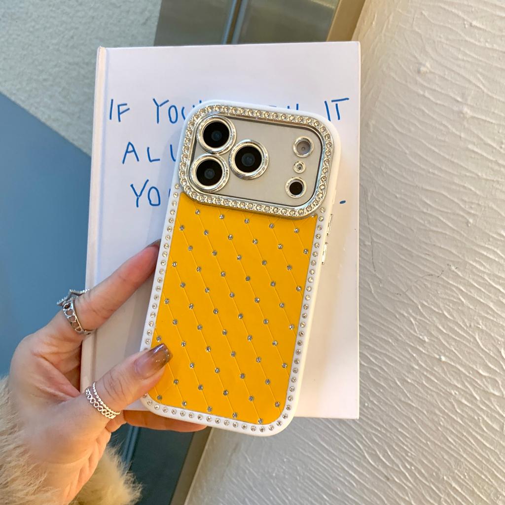 Fashion Solid Color Rhombus Grid Pattern Glitter Rhinestone Shock Proof Phone Cover Case for IPhone 17 16 15 14 13 Pro Max