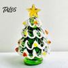 Elegant Office Desk Decor Glazed Glass Christmas Tree Figurine, Handcrafted Ornament Gift for Friends Holiday Display, Colorful Modern Table