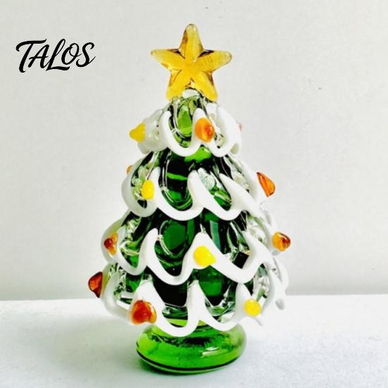 Elegant Office Desk Decor Glazed Glass Christmas Tree Figurine, Handcrafted Ornament Gift for Friends Holiday Display, Colorful Modern Table