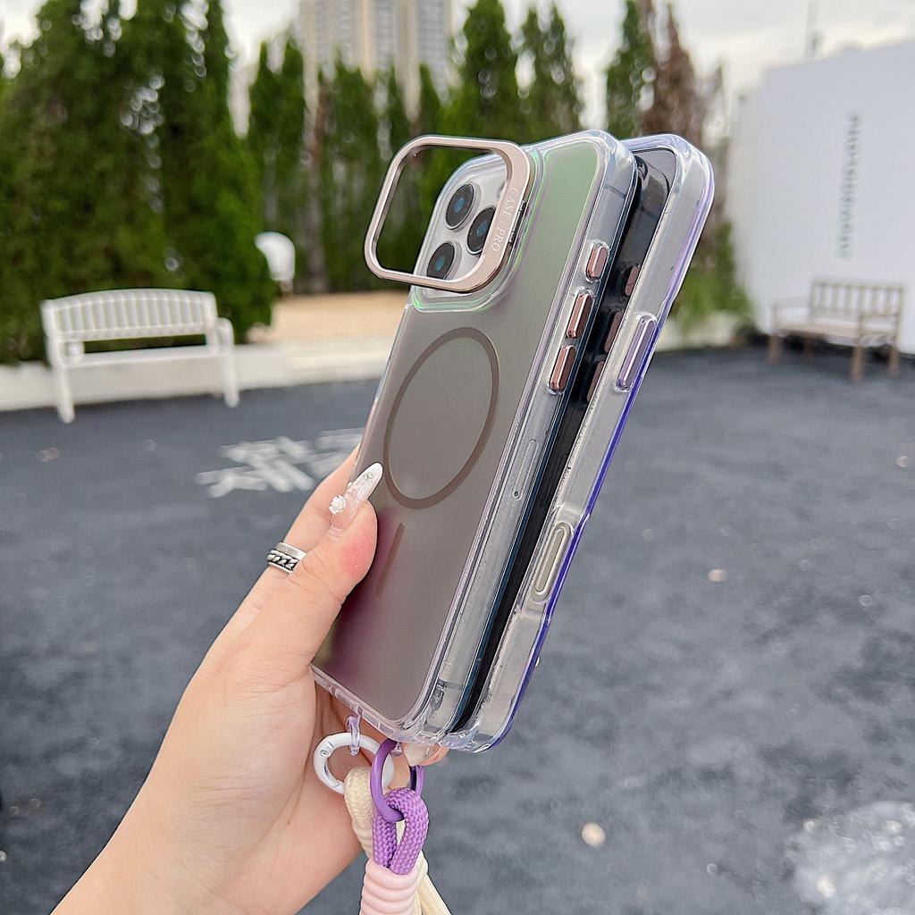 iPhone 17 Pro Max Color-Changing Dragon Magnetic Lens Holder & Lanyard with Apple 16 Bright Color Phone Case