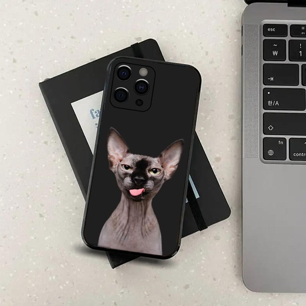 Pet Sphynx Sphinx Cat Phone Case For Apple iPhone 15,14,13,12,11,Pro,X,XS,Max,XR,Plus,Mini Soft Black Cover