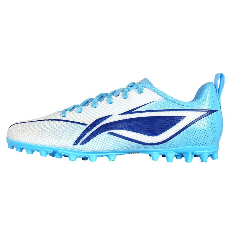 Li Ning Kids PU Fashion Sports Training Low Top Soccer Shoes Men Soccer Shoes Fluorescent-Sky-Blue YSFV012-5