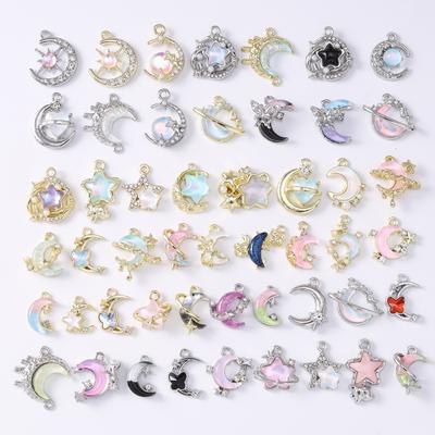 5pcs Random Mix Crystal Moon Star Charms for Earrings Bracelet Necklace Pendants DIY Jewelry Making Accessories