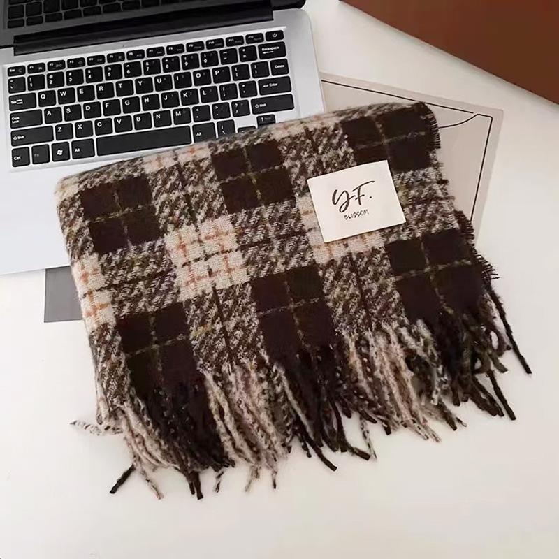 Autumn and Winter Scarves Women's Winter High-end Scarves Thickened and Warm Tonglu Imitation Cashmere Plaid Scarves