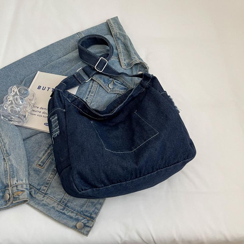 Джинсовая сумка Большая вместительная сумка Женская сумка через плечо Студенческая сумка — фото 9