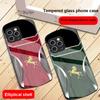 Wood Grain Golden Horse For IPhone 16 Pro Max 16e 15 Pro 14 13 12 Mini 11 XS Max XR 7 8 Plu SE 22 Elliptical Glass Phone Case