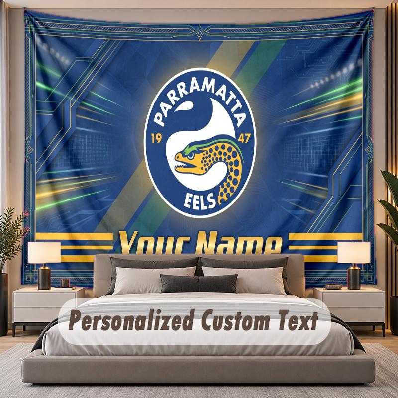 Custom Name Text Tapestry Parramatta Eels Personalized Polyester Wall Tapestry For Bedroom And Room
