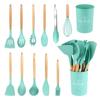 12-Piece Silicone Kitchen Utensil Set With Wooden Handle Heat-Resistant Non-Stick Cooking Tools Home Use