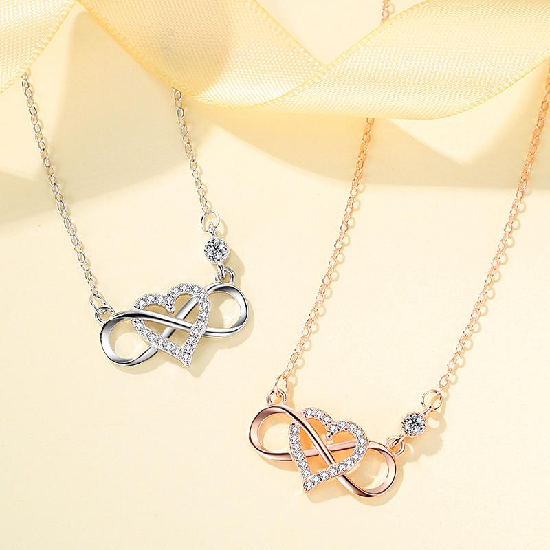 Elegant Ribbon Heart & 8-Shaped Infinity Necklace for Women - Mobius Collarbone Chain