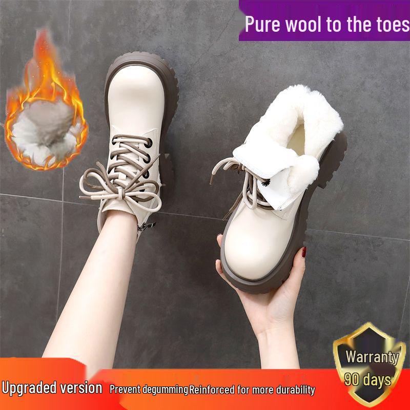 Petite Women's Fleece-Lined British-Style Martin Snow Boots for Autumn/Winter