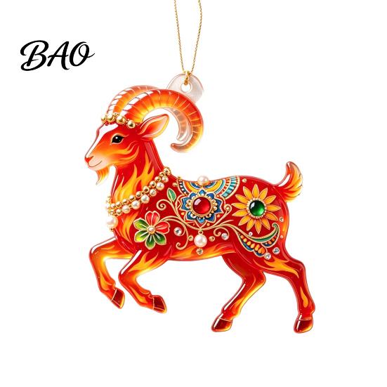 Christmas Tree Hanging Ornaments 2D Acrylic Goat Pendant, Keychain Bag Charm, Cute Sheep Rearview Clear Translucent Mirror Ornament for Holiday Party