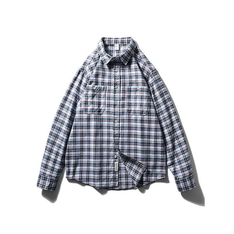 American Retro Pure Cotton Brushed Plaid Shirt Men's Long-Sleeved Spring and Autumn Style Foreign Trade Men's Casual Vintage Cotton Shirt