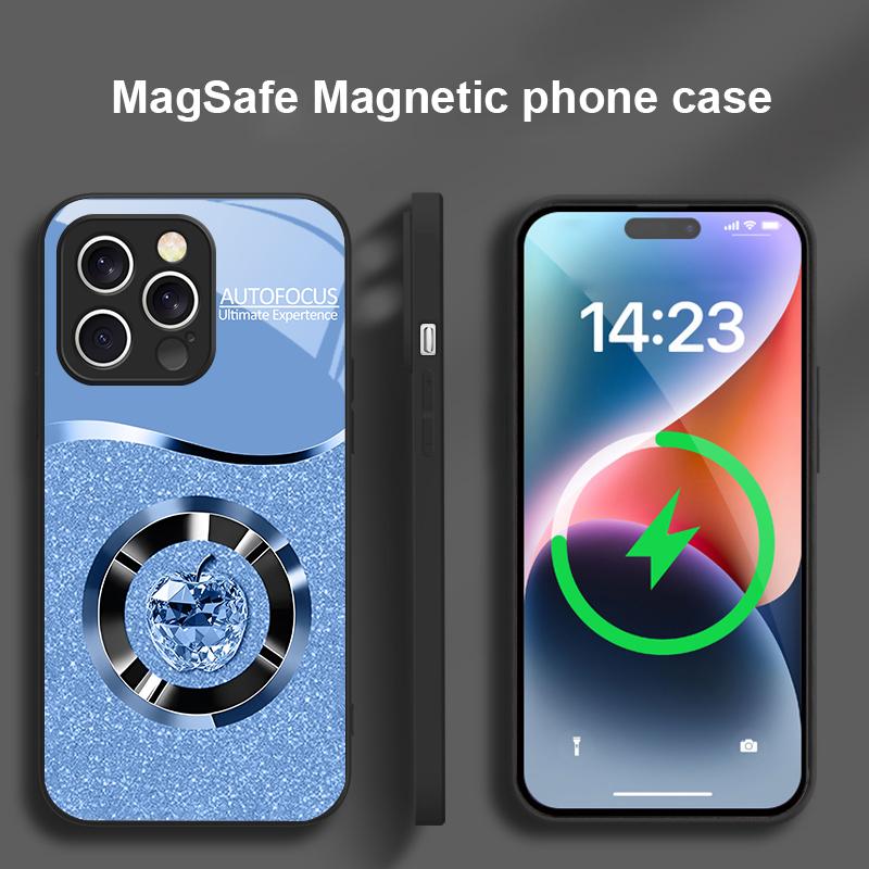 Crystal Purple Apple For iPhone 16 E 15 14 13 Plus 12 mini 11 Pro Max XR Xs Max 16E X 7 8 Plus 2022 Magsafe Glass Phone Case