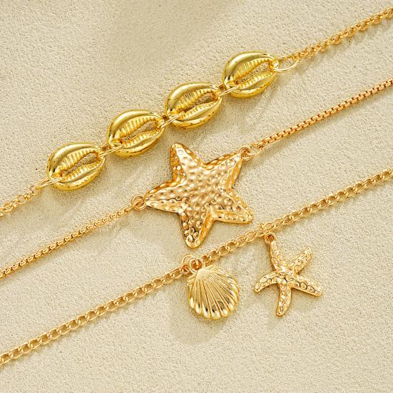 Seashell Starfish Pendant Necklace Coastal Style Layered Necklace Three Chains Necklace for Women Summer Beach Vacation Holiday Jewelry