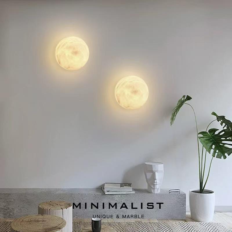 Modern Mid-Century Marble Wall Lamp - Round Nordic Design for Living Room, Hallway, Bedroom, and Balcony