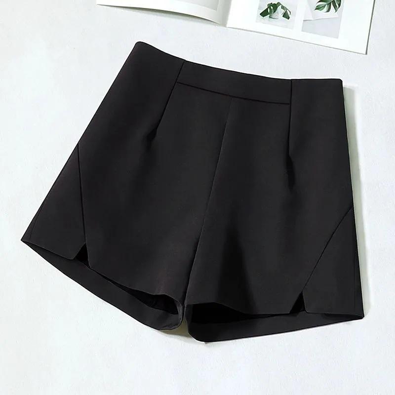 Women's High-Waist Black Chiffon A-Line Shorts - Slim, Loose Fit for Spring and Autumn 2022.